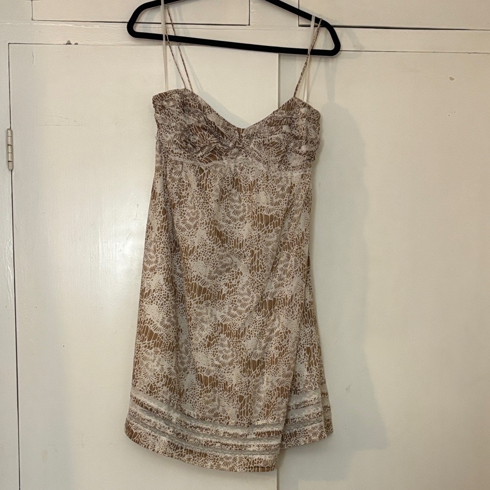 LOFT Cream and Brown Patterned Dress